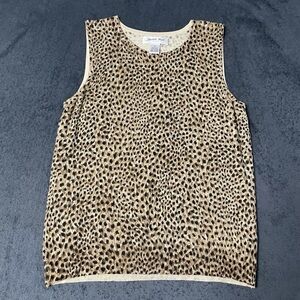 Judith Heart Sleeveless Blouse Womens M Petite Leopard Print Silk Blend Tank Top